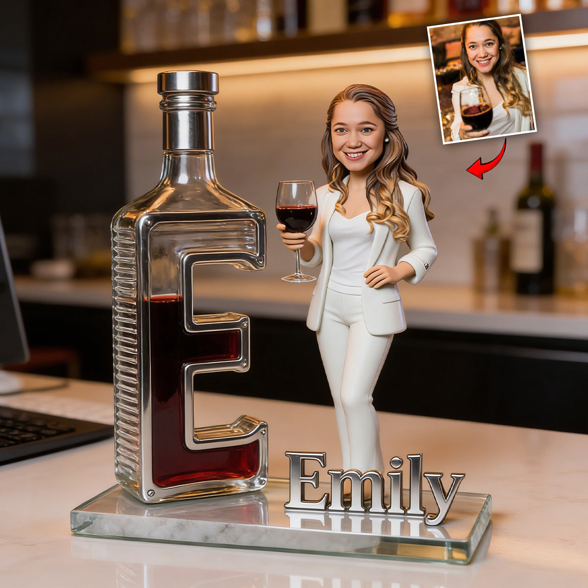 Personalized Custom Shaped Acrylic Plaque | Stylish Adult Wine Lover Black Woman with Wine Glass, Unique Bar Desk Decor Gift