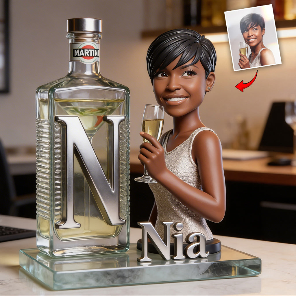 Personalized Black Grandma Holding Martini Custom Shaped Acrylic Plaque - Thoughtful Mom Gift Home Bar Desk Decor
