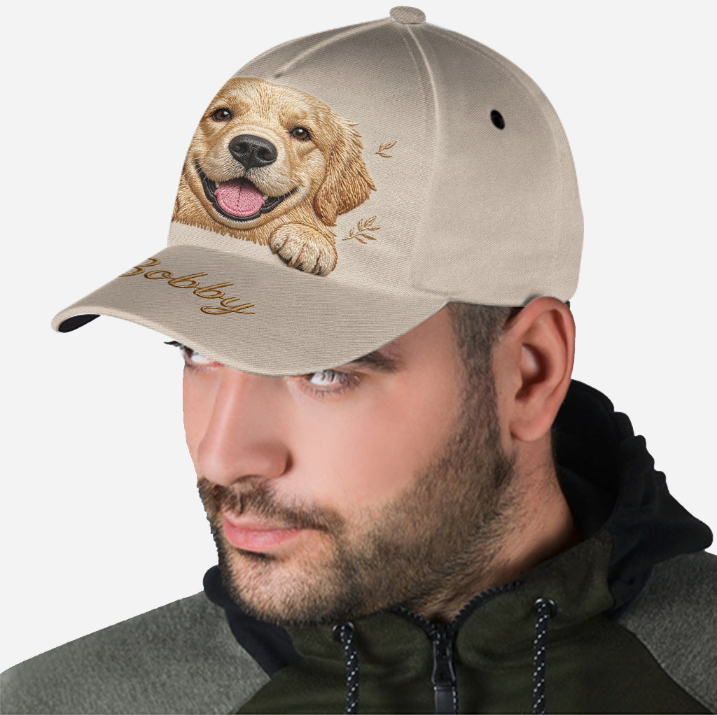 Personalized Embroidered Peeking French Bulldog Classic Cap, Custom Gift for Dog Owners Pet Lovers Outdoor Adjustable Snapback Hat