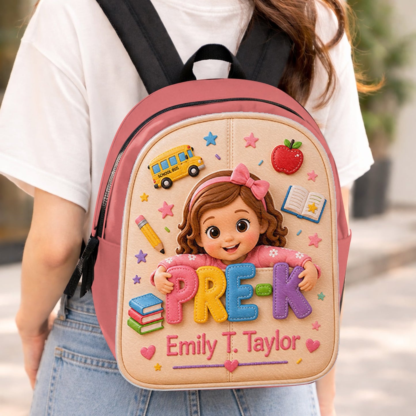 Personalized Little Pre-K Boy 3D Leather Patch Backpack | Cute Custom Back To School Gift For Toddler Black Kids