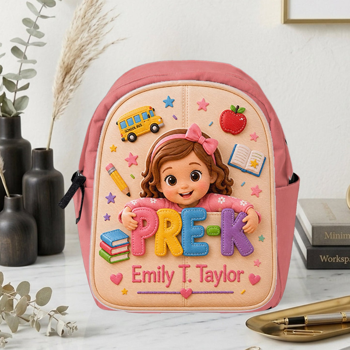 Personalized 3D Little Latina Girl Pre-K Backpack Custom Leather Patch Perfect Back To School Gift For Preschool Kids