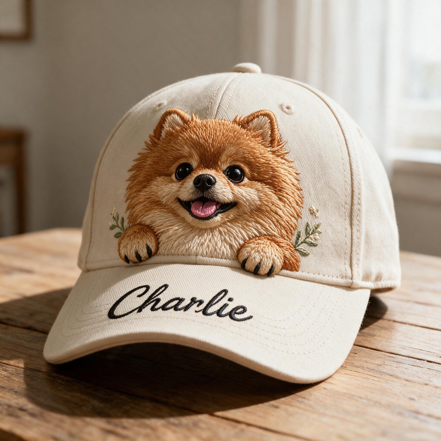 Personalized Peeking Fluffy Pomeranian Classic Cap Custom Embroidered Dog Owner Gift Outdoor Hat