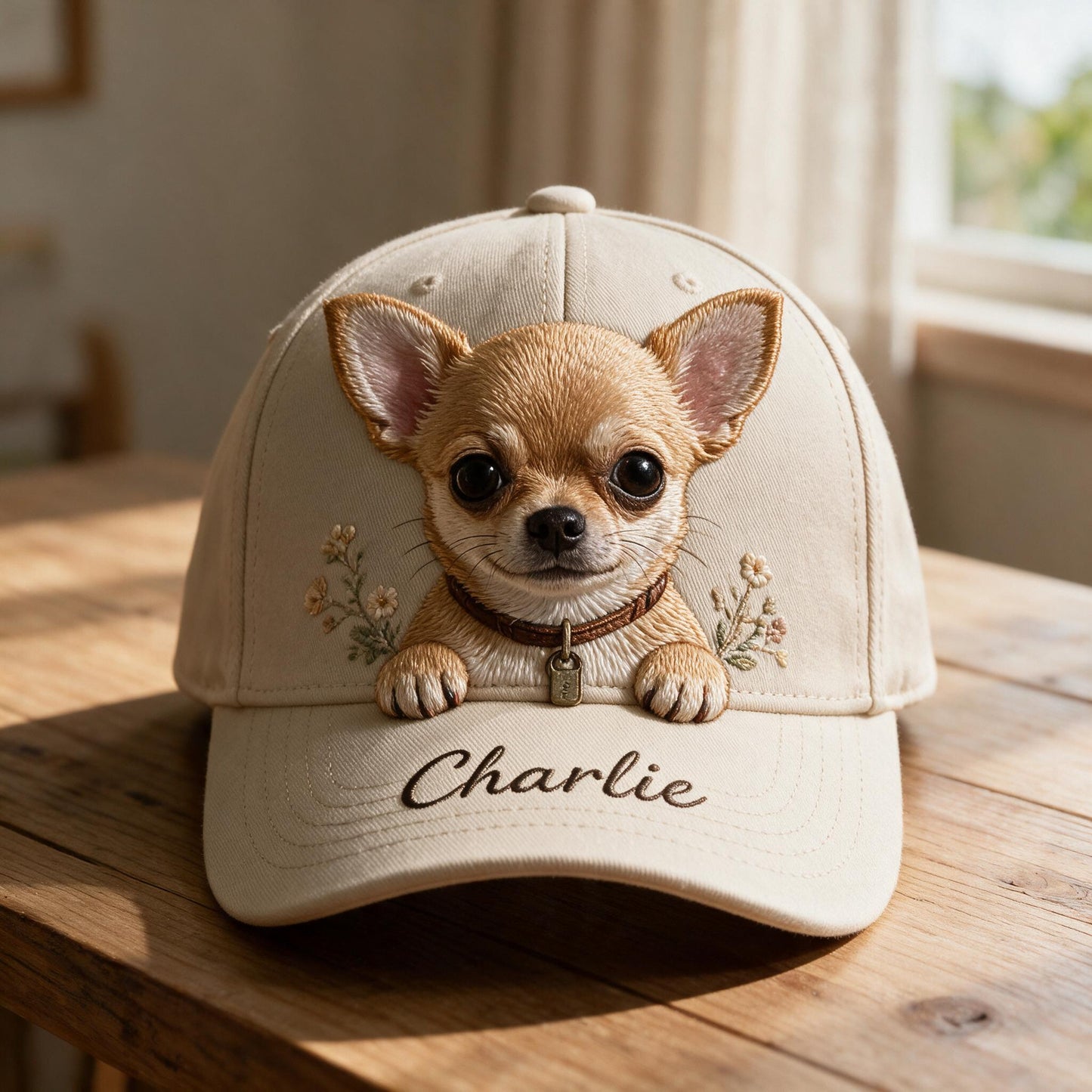 Personalized Peeking Tan Chihuahua Classic Cap, Custom Embroidered Hat Gift for Chihuahua Owners and Dog Lovers