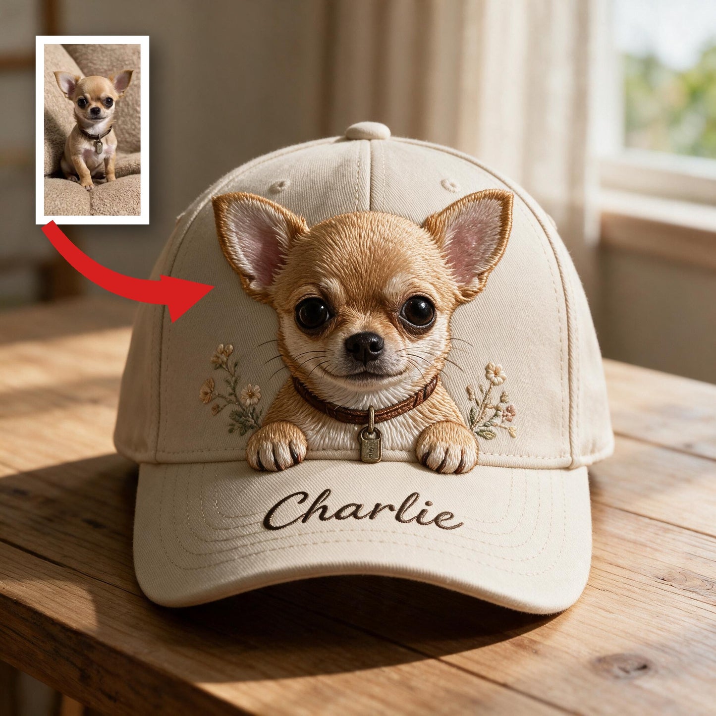 Personalized Peeking Tan Chihuahua Classic Cap, Custom Embroidered Hat Gift for Chihuahua Owners and Dog Lovers