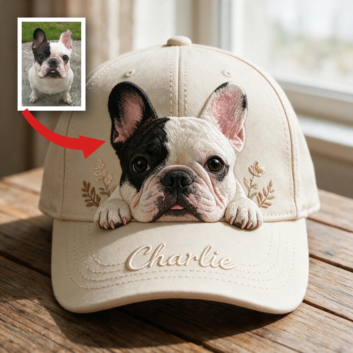 Personalized Embroidered Peeking French Bulldog Classic Cap, Custom Gift for Dog Owners Pet Lovers Outdoor Adjustable Snapback Hat