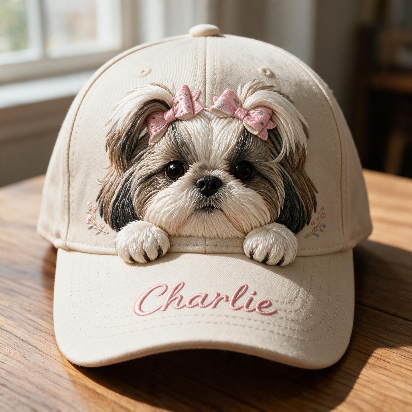 Personalized Cute Fluffy Shih Tzu Pink Bow Classic Cap, Custom Hat Gift for Shih Tzu Dog Mom and Pet Owners