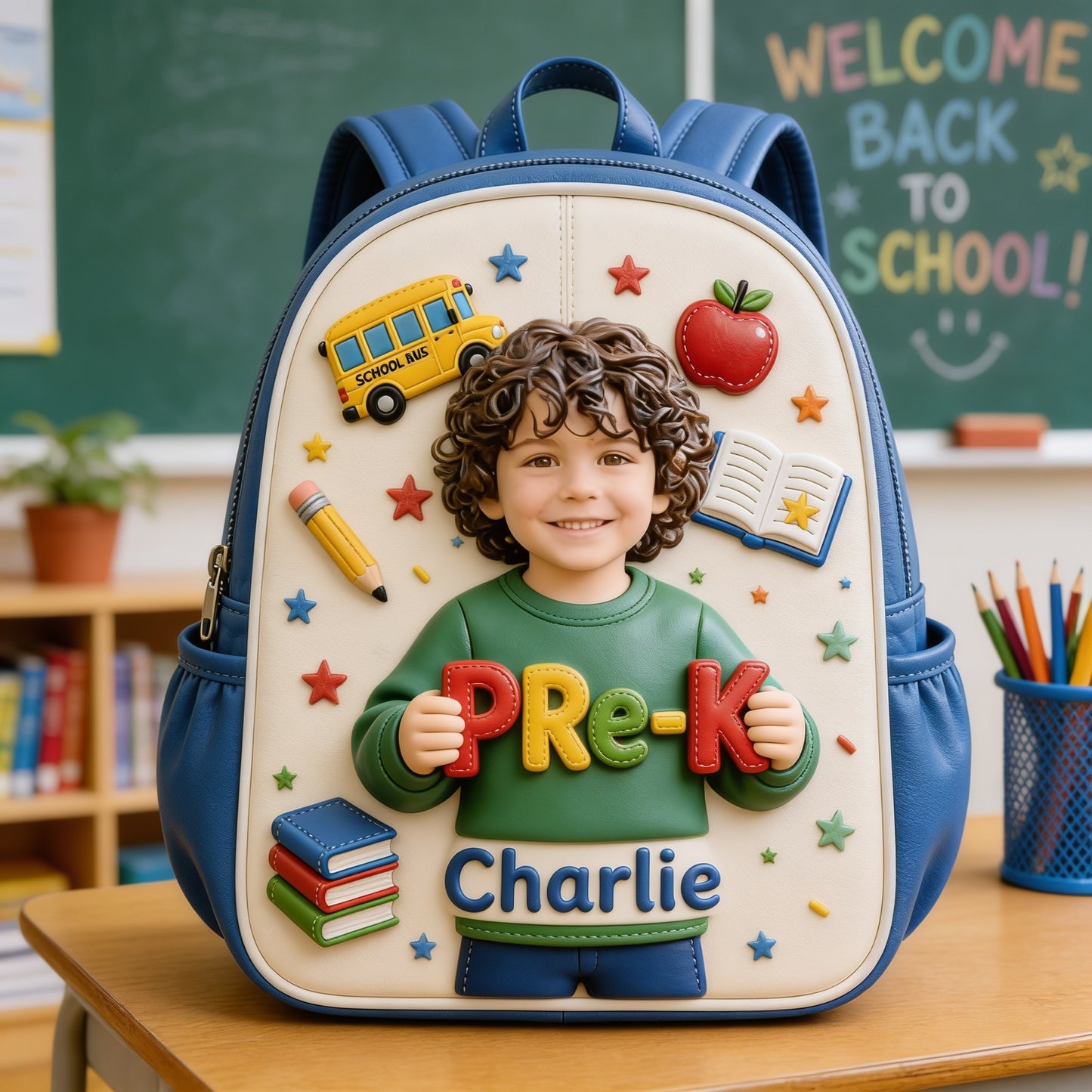 Personalized 3D Curly Haired Little Latina Boy Backpack, Cute Pre-K Back To School Gift For Preschool Kids