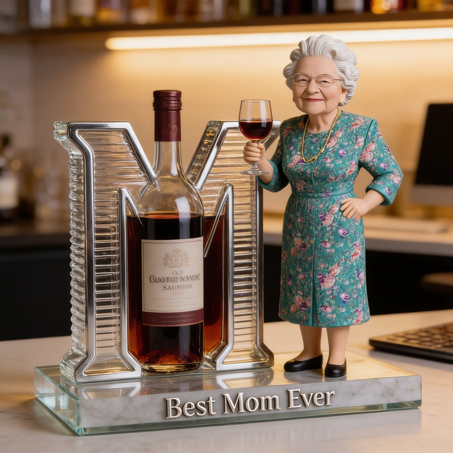Best Mom Ever Custom Shaped Acrylic Plaque, Cute Senior Mom Wine Display, Thoughtful Mother Gift Desk Home Bar Display Decor