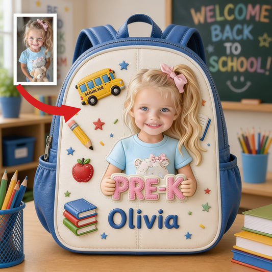Niedlicher personalisierter Rucksack für kleine Mädchen, individueller Lederpatch zur Schule