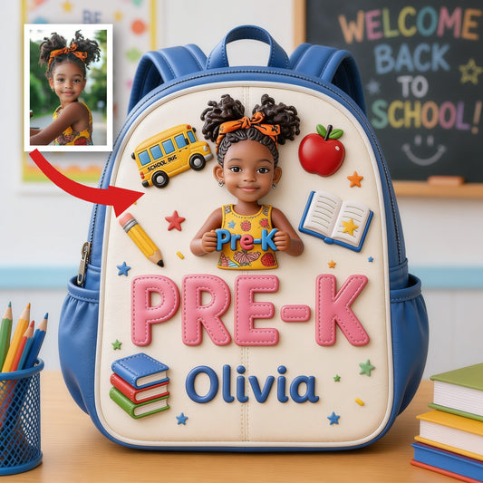 Sac à dos personnalisé 3D Petite Fille Latina Pré-K avec patch en cuir - Cadeau parfait pour la rentrée