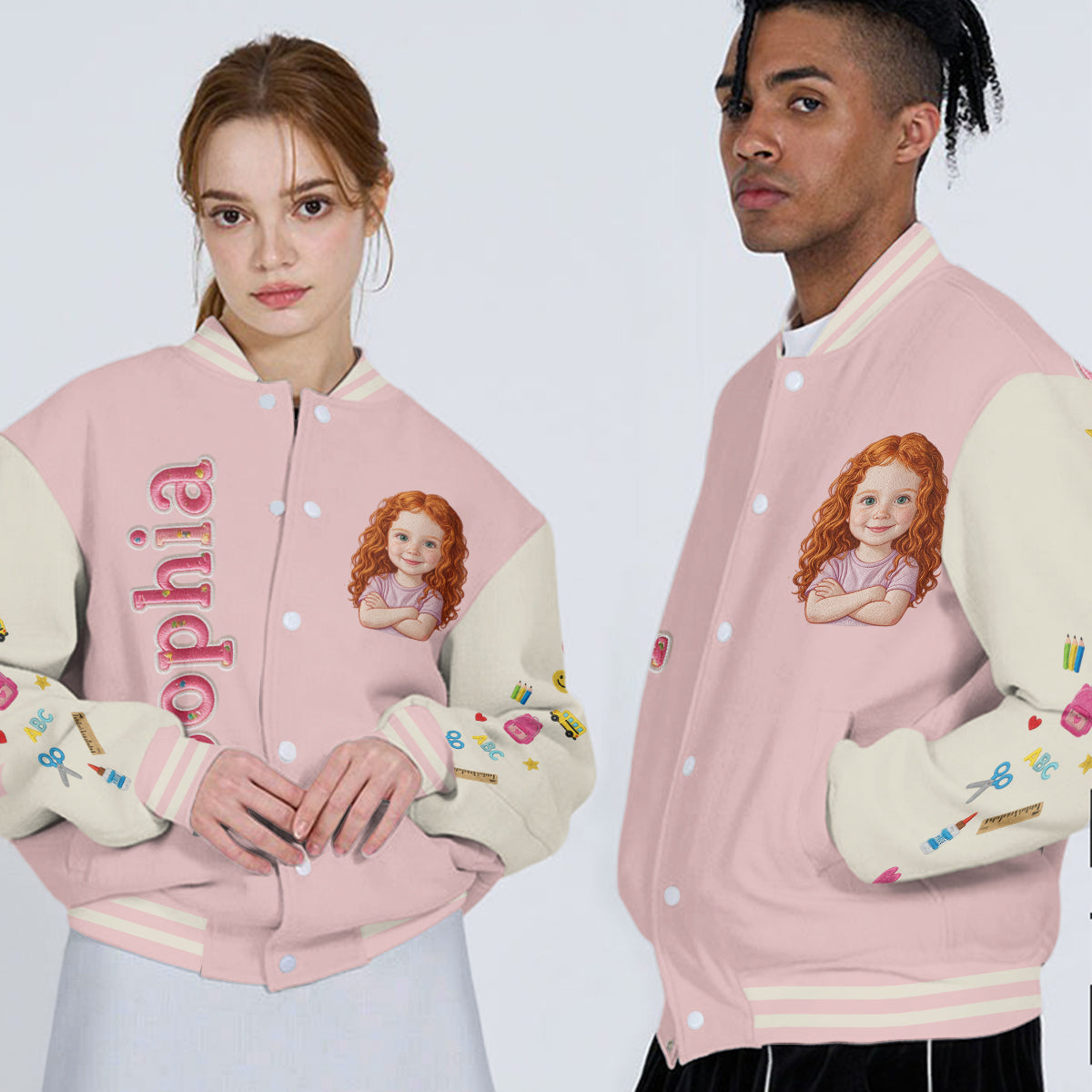 Custom Photo Latina Girl Pre-K Varsity Jacket Personalized Back To School Kid Gift Cute Pink Embroidered School Outerwear