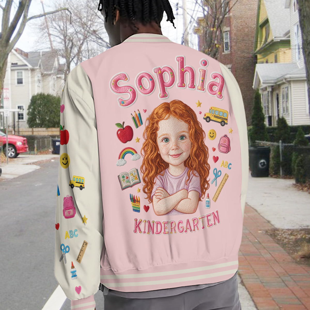 Personalized Little Boy Back To School Varsity Jacket Custom Photo, Name & Grade Embroidered Kids School Gift