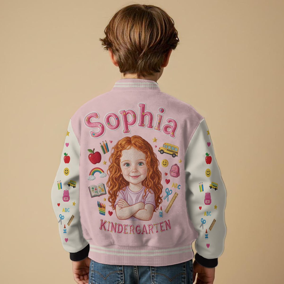 Personalisierte Little Black Boy Back To School Varsity Jacket mit Namen