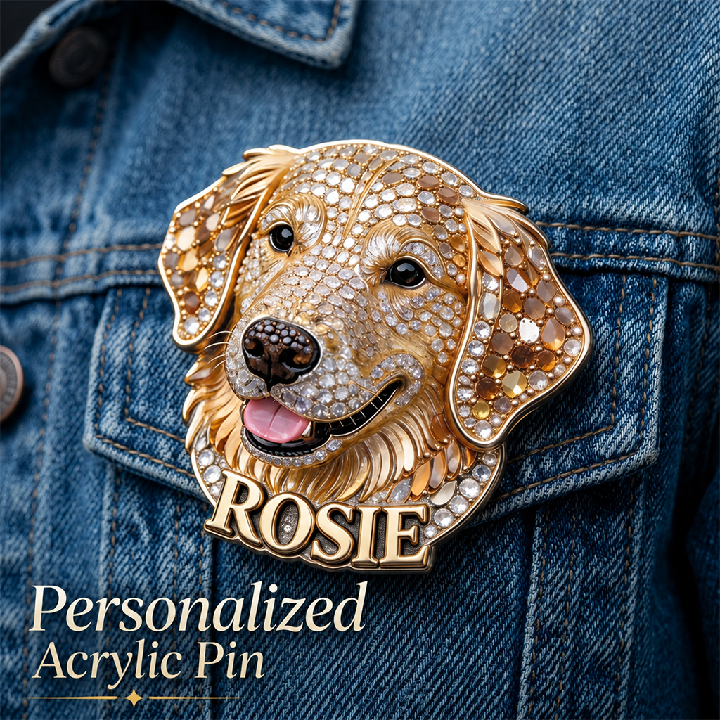 Personalized Golden Retriever Dog Pin, Custom Name Unique Gift for Pet Lovers and Golden Retriever Owners