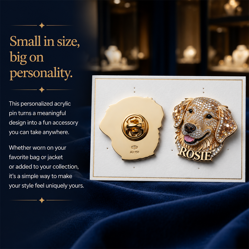 Personalized Long Haired Shih Tzu Acrylic Enamel Pin, Unique Custom Gift for Shih Tzu Owners and Pet Lovers