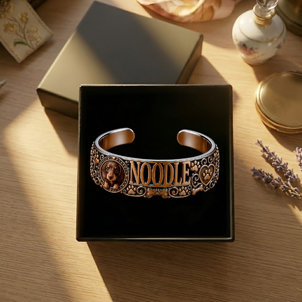 Personalized Fluffy Toy Poodle Cuff Bracelet, Custom Name Pet Jewelry Gift for Poodle Owners and Dog Moms