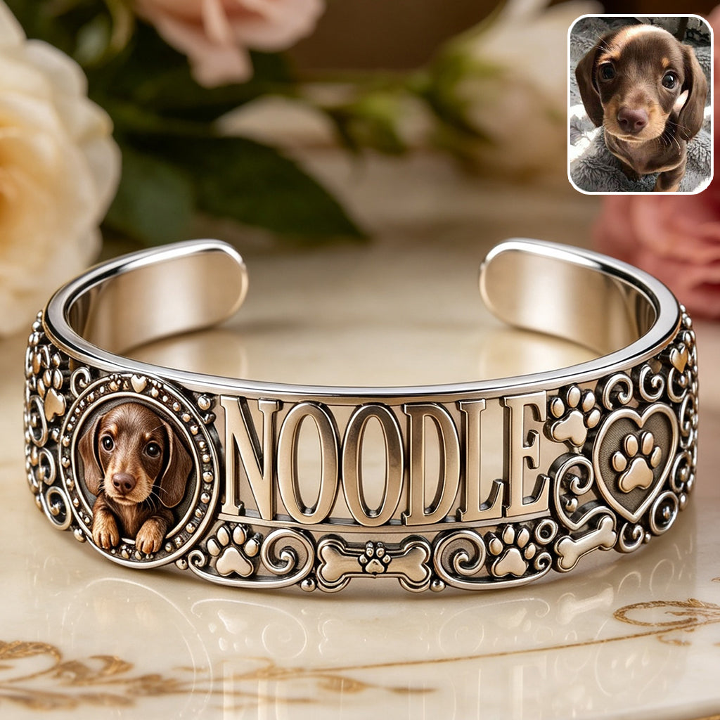 Personalized Yellow Labrador Retriever Cuff Bracelet Custom Dog Name Jewelry Gift for Labrador Pet Lovers