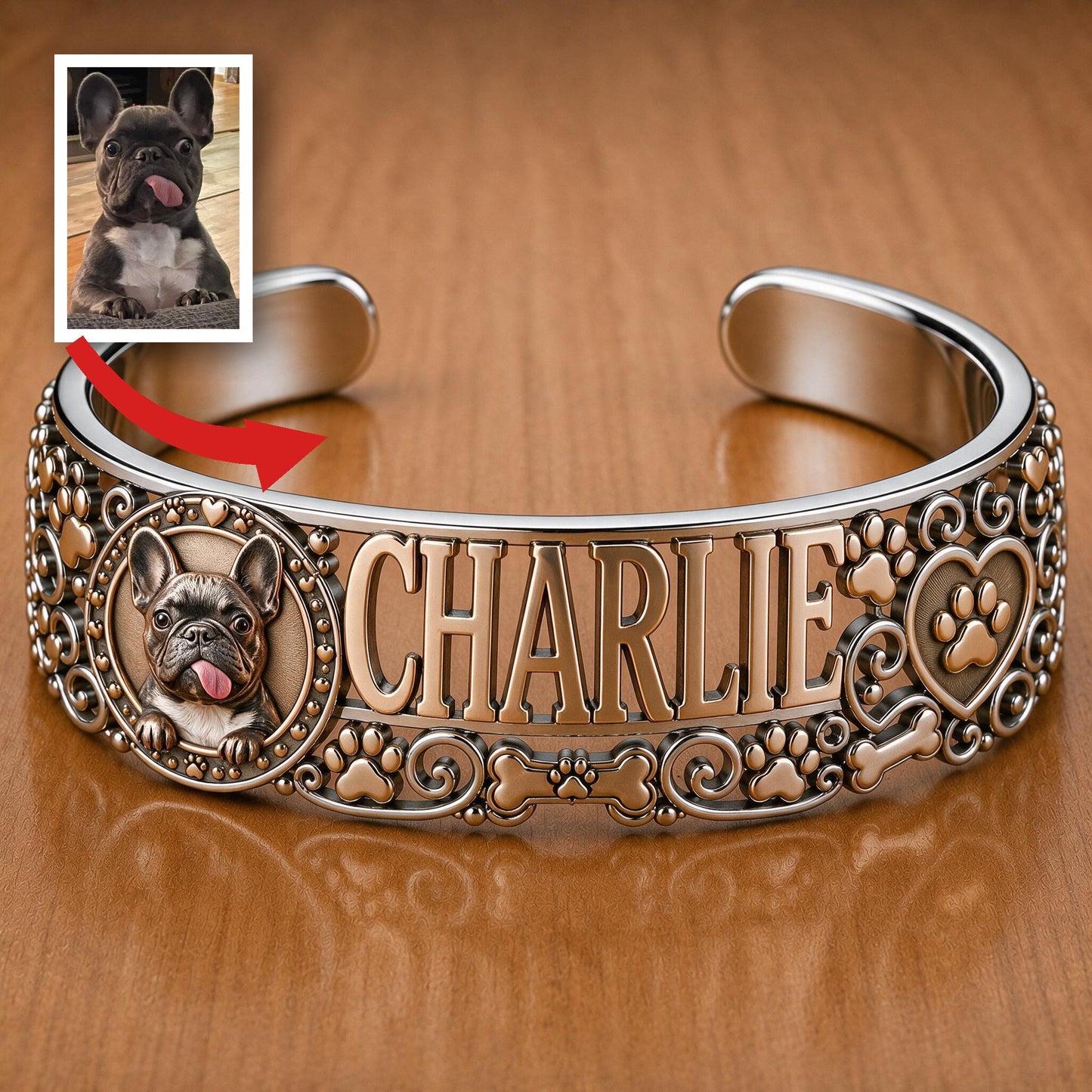 Personalized Boston Terrier Cuff Bracelet Custom Dog Name I Love My Dog Gift for Pet Owners and Dog Lovers