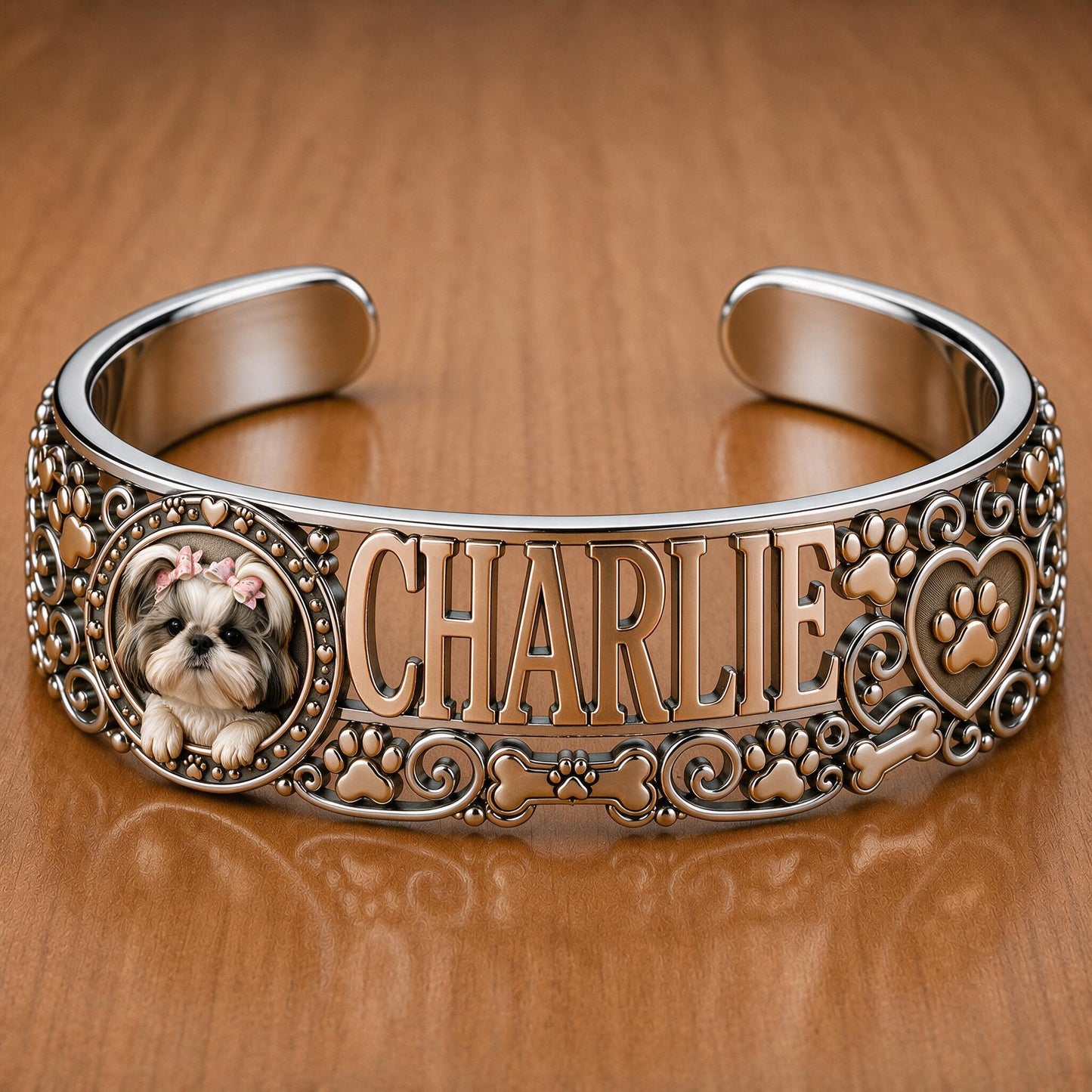 Personalized Cute Shih Tzu Dog Cuff Bracelet - Custom Name Jewelry Gift for Shih Tzu Owners, Dog Moms and Pet Lovers