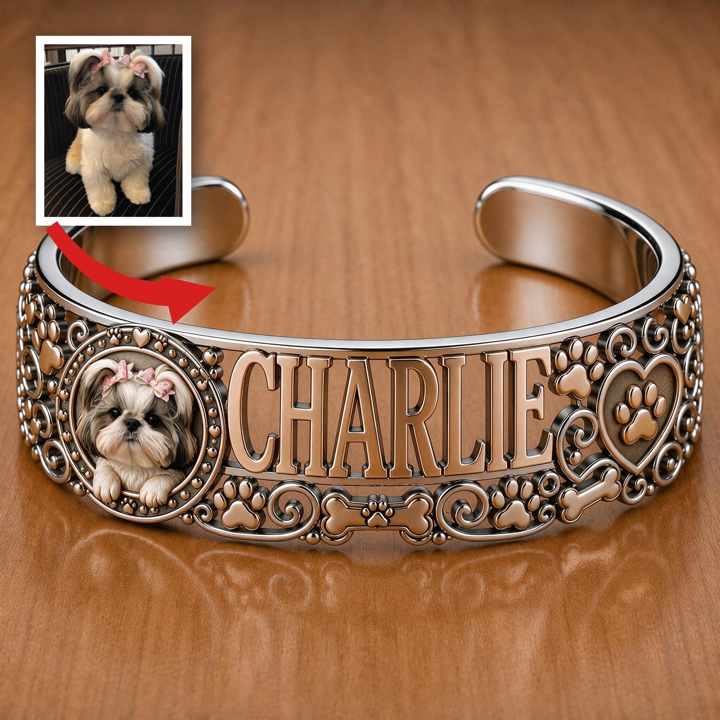 Personalized Cute Shih Tzu Dog Cuff Bracelet - Custom Name Jewelry Gift for Shih Tzu Owners, Dog Moms and Pet Lovers