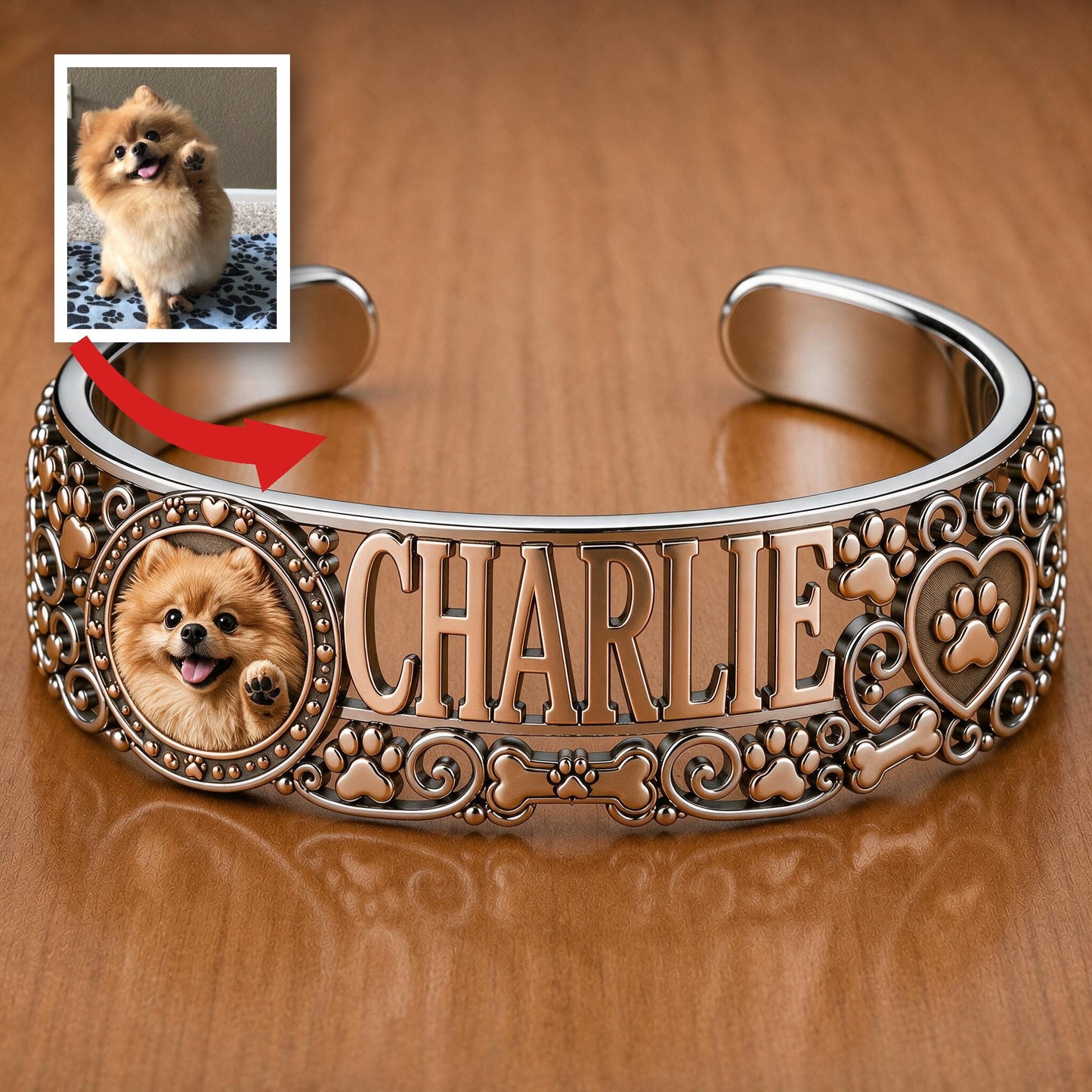 Bracelet en Cuir Personnalisé pour Chien Pomeranien - Cadeau Bijoux pour Propriétaires