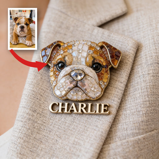 Personalisierte Funkelnde Englische Bulldoggen-Anstecknadel, Einzigartiges Geschenk für Bulldoggenbesitzer und Tierliebhaber