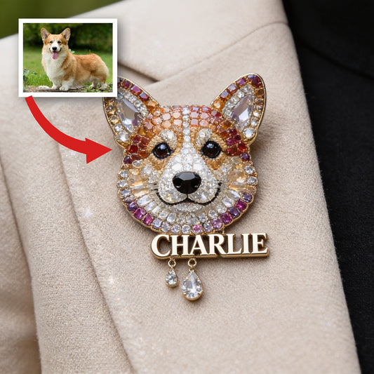 Personalisierte Funkelnde Welsh Corgi Anstecknadel, Individueller Name Hundebrosche, Einzigartiges Geschenk für Corgi-Liebhaber und Tierbesitzer