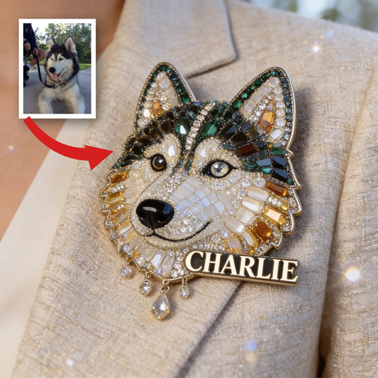 Personalisierte, mit Juwelen besetzte Siberian Husky Brosche Geschenk für Hundeliebhaber