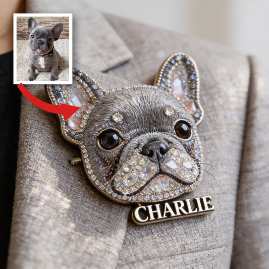 Personalisierte Funkelnde Französische Bulldoggen-Anstecknadel, Geschenk mit Namen für Französische Hundeliebhaber