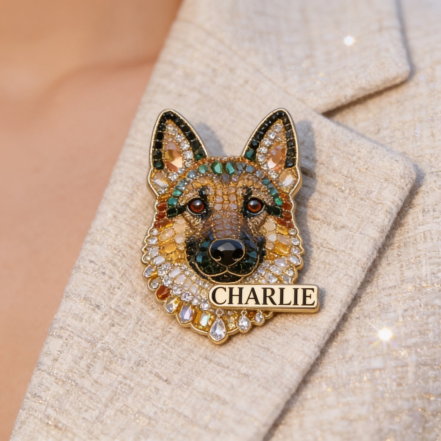 Personalized Sparkly German Shepherd Acrylic Pin, Unique Custom Gift For Dog Lovers And Pet Owners