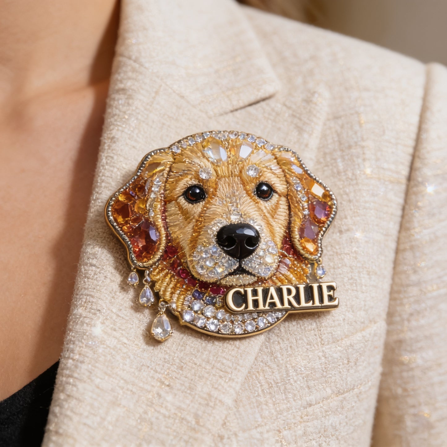 Personalized Golden Retriever Dog Pin, Custom Name Unique Gift for Pet Lovers and Golden Retriever Owners