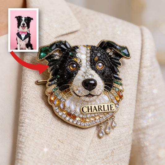 Personalisierte, mit Juwelen verzierte Border Collie Emaille-Nadel, einzigartiges Geschenk für Hundeliebhaber