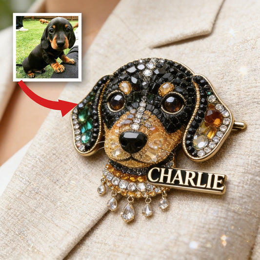 Personalisierte Strass Kurzbeiniger Dackel-Anstecknadel, Einzigartiges Geschenk für Dackel-Liebhaber