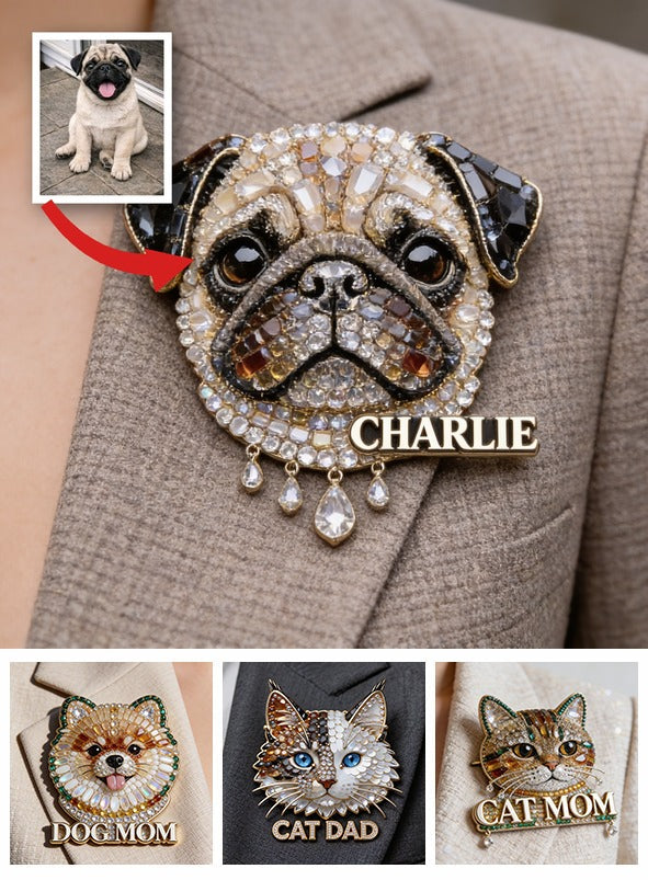 Personalized Sparkling Wrinkled Pug Acrylic Enamel Pin Custom Gift For Pug Owners and Pet Lovers