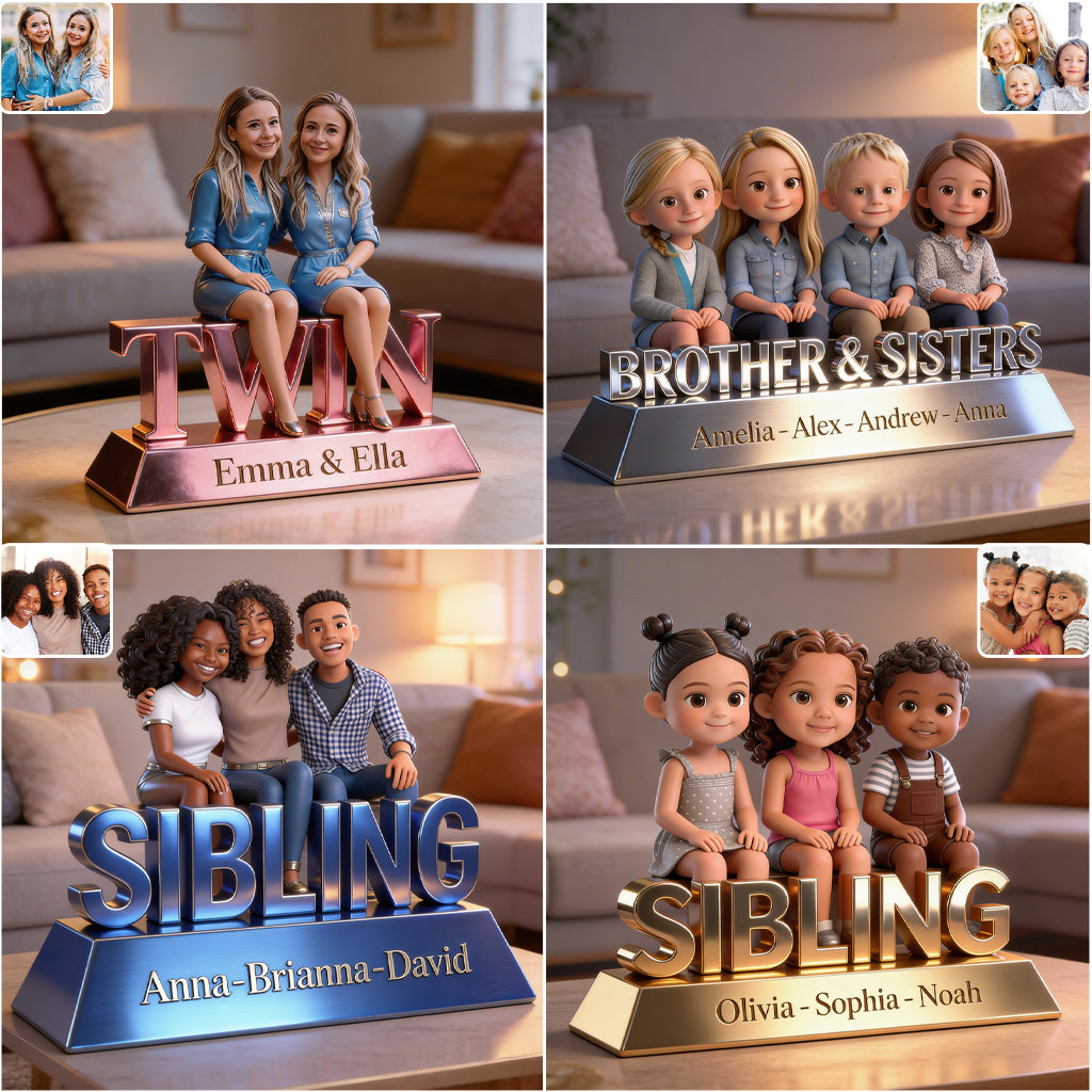 Sibling Forever Personalized Custom Shaped Acrylic Plaque, Cute Young Kids Family Keepsake Gift for Desk Home Decor