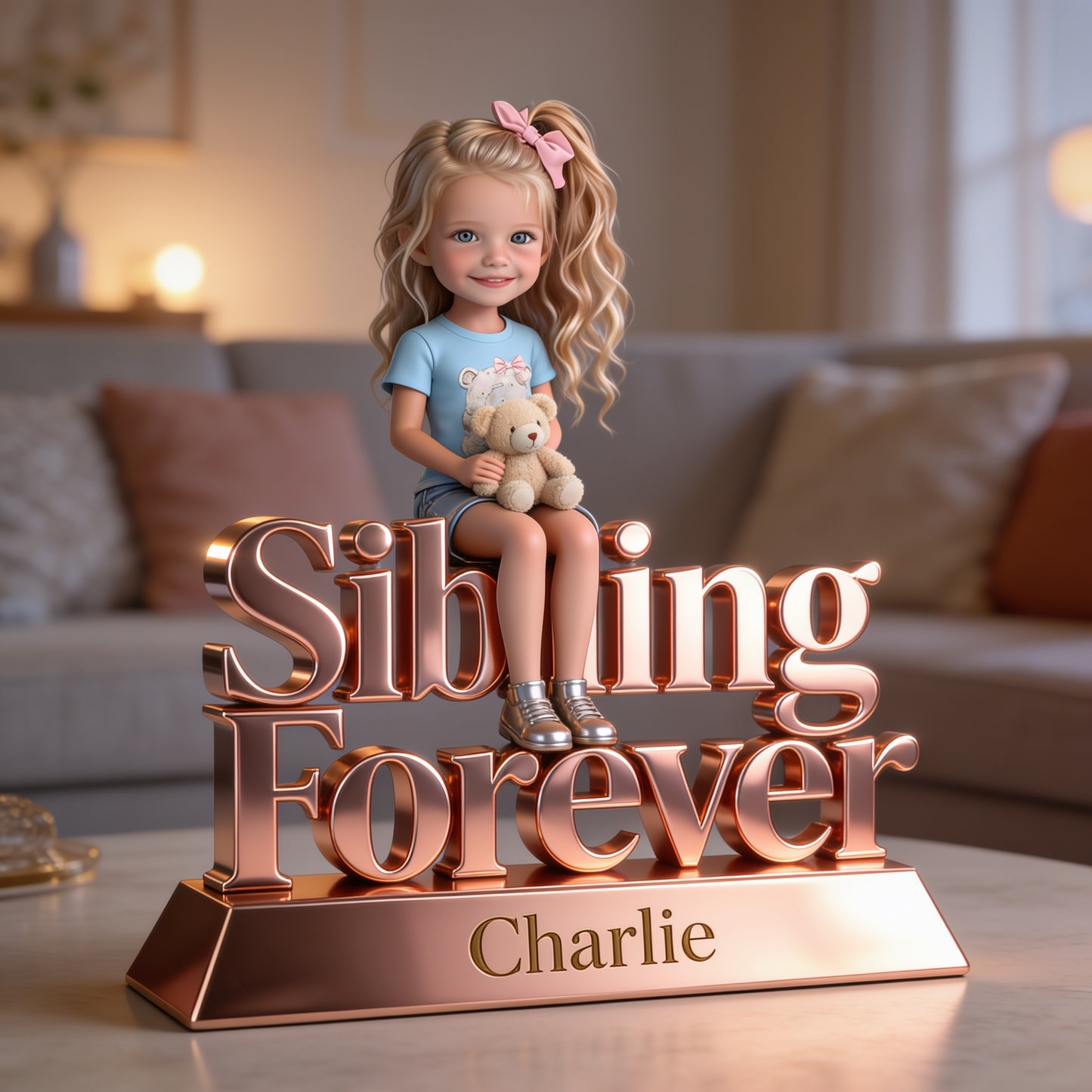 Sibling Forever Personalized Custom Shaped Acrylic Plaque, Cute Young Kids Family Keepsake Gift for Desk Home Decor