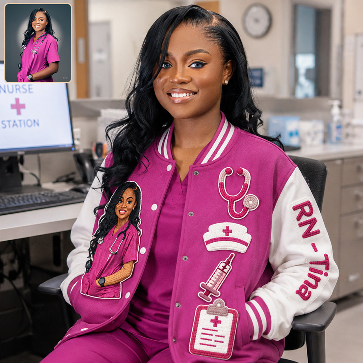 Personalisierte Latina Nurse Life Varsity Jacke - Individuell Besticktes RN Geschenk für Pflegekräfte