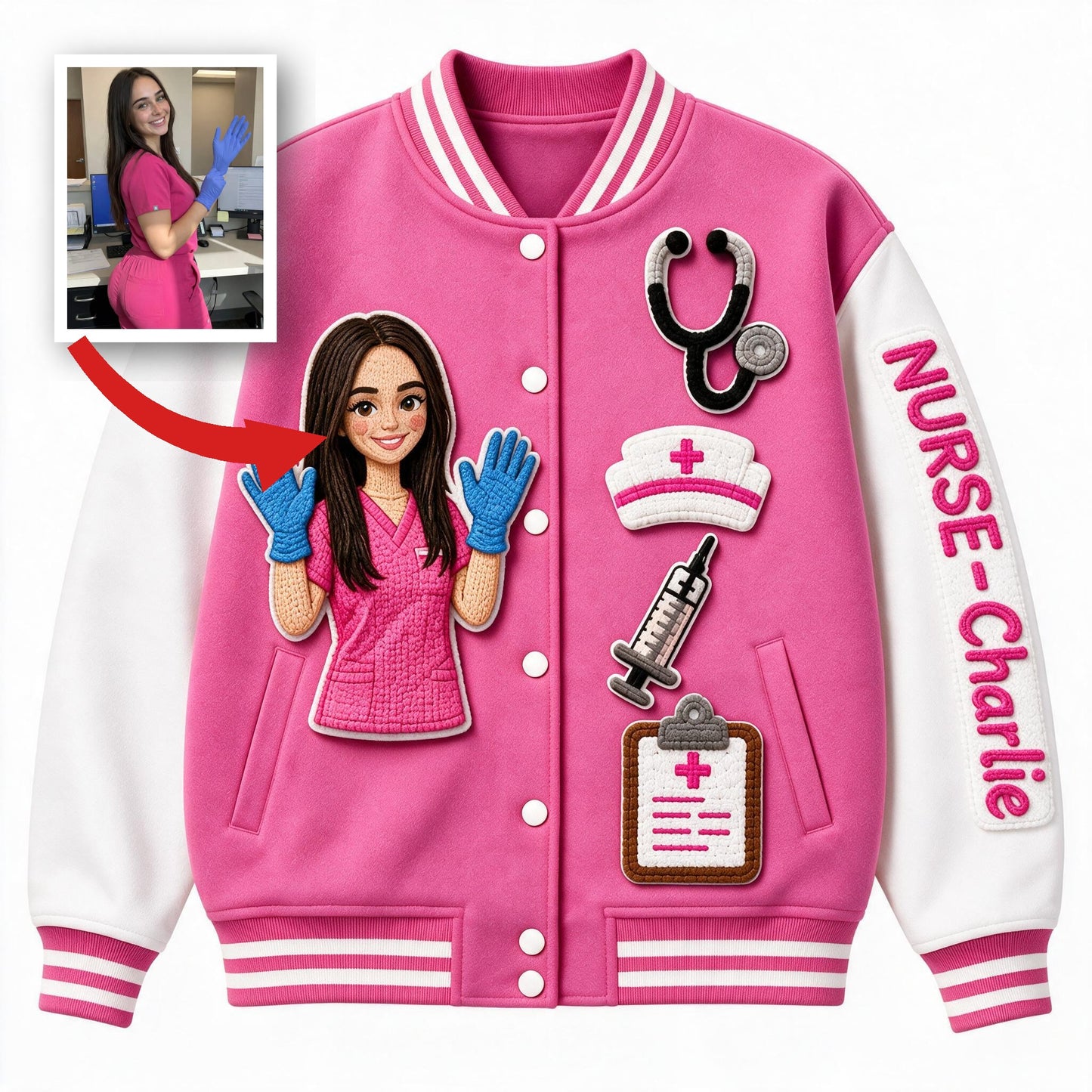 Veste Varsity Infirmière 3D Personnalisée Cadeau Appréciation Vie Infirmière