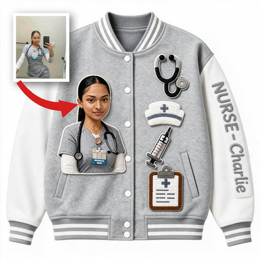 Personalisierte Foto Krankenschwester Varsity Jacke - Geschenk für Pflegekräfte