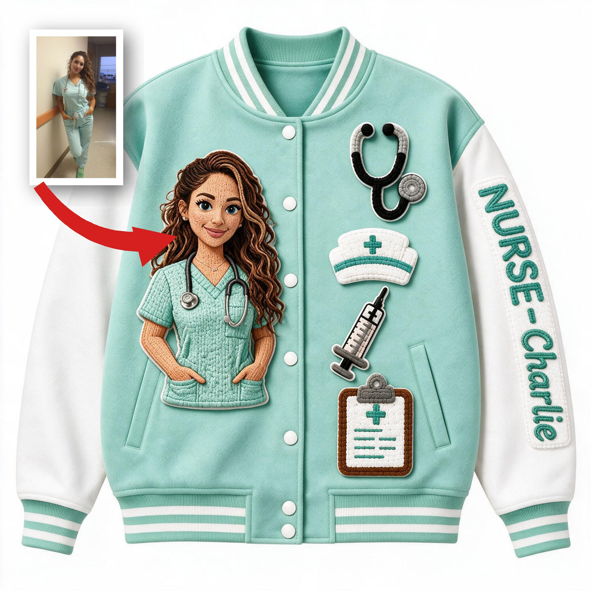 Personalisierte Latina Nurse Life Varsity Jacke - Individuell Besticktes RN Geschenk für Pflegekräfte
