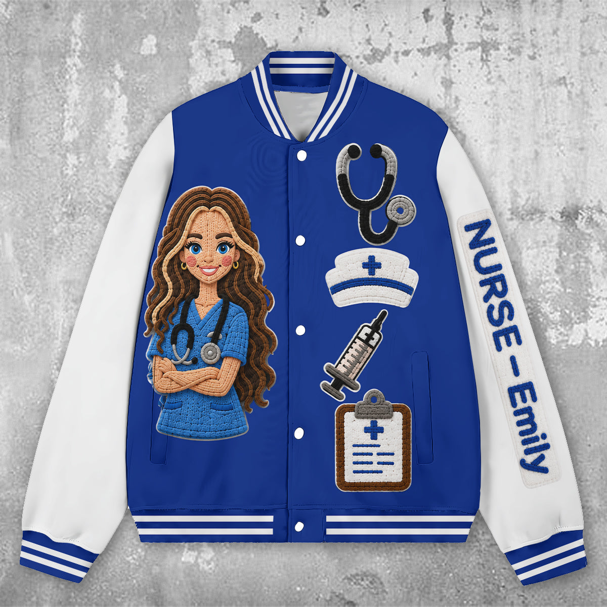 Personalized Black Nurse Life Varsity Jacket - Custom Embroidered Healthcare Appreciation Gift for NR Nursing Staff