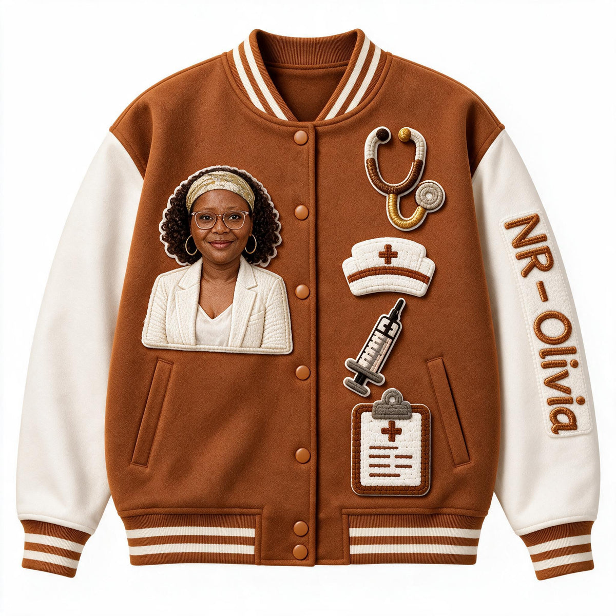 Personalized Old Black Nurse Varsity Jacket Custom Embroidered Healthcare Appreciation Gift for Nursing Staff Casual Outerwear