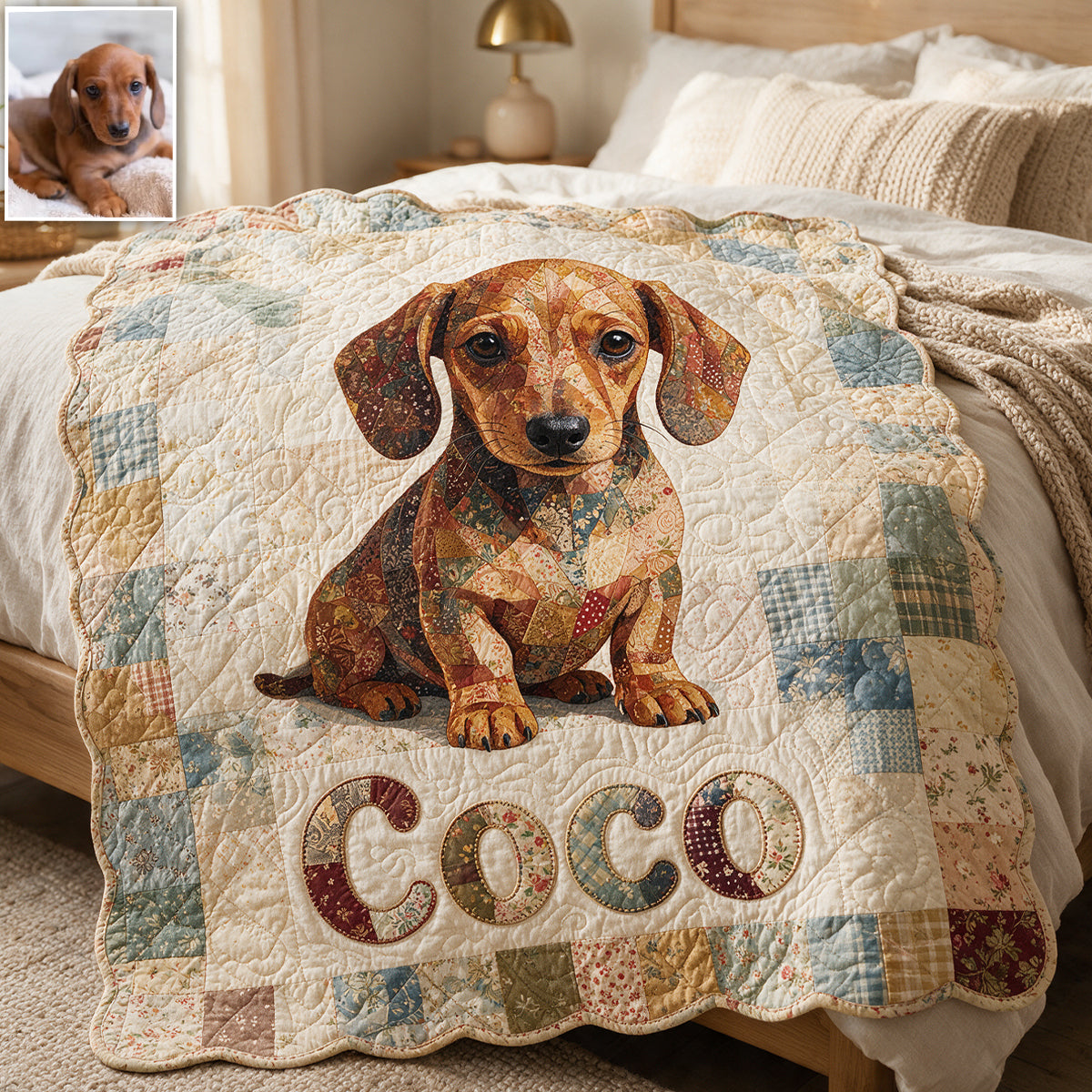Happy Smiling Fawn Pug Shaped Personalized Patchwork Fleece Blanket - Cozy Gift For Pug Lovers & Dog Owners
