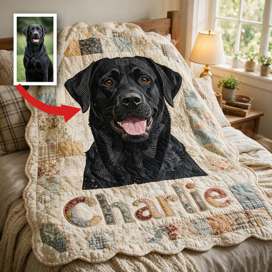 Personalisierte schwarze Labrador Retriever Patchwork Fleece-Decke, individuelles Geschenk für Hundeliebhaber