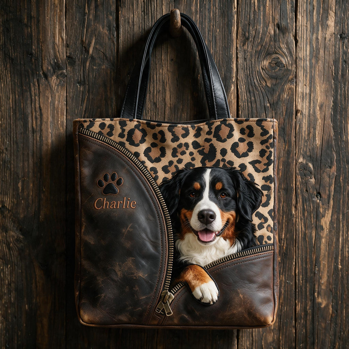 Personalized Peeking Tri-Color Australian Shepherd Tote Bag - Custom Dog Lover Gift for Aussie Owners Daily Use