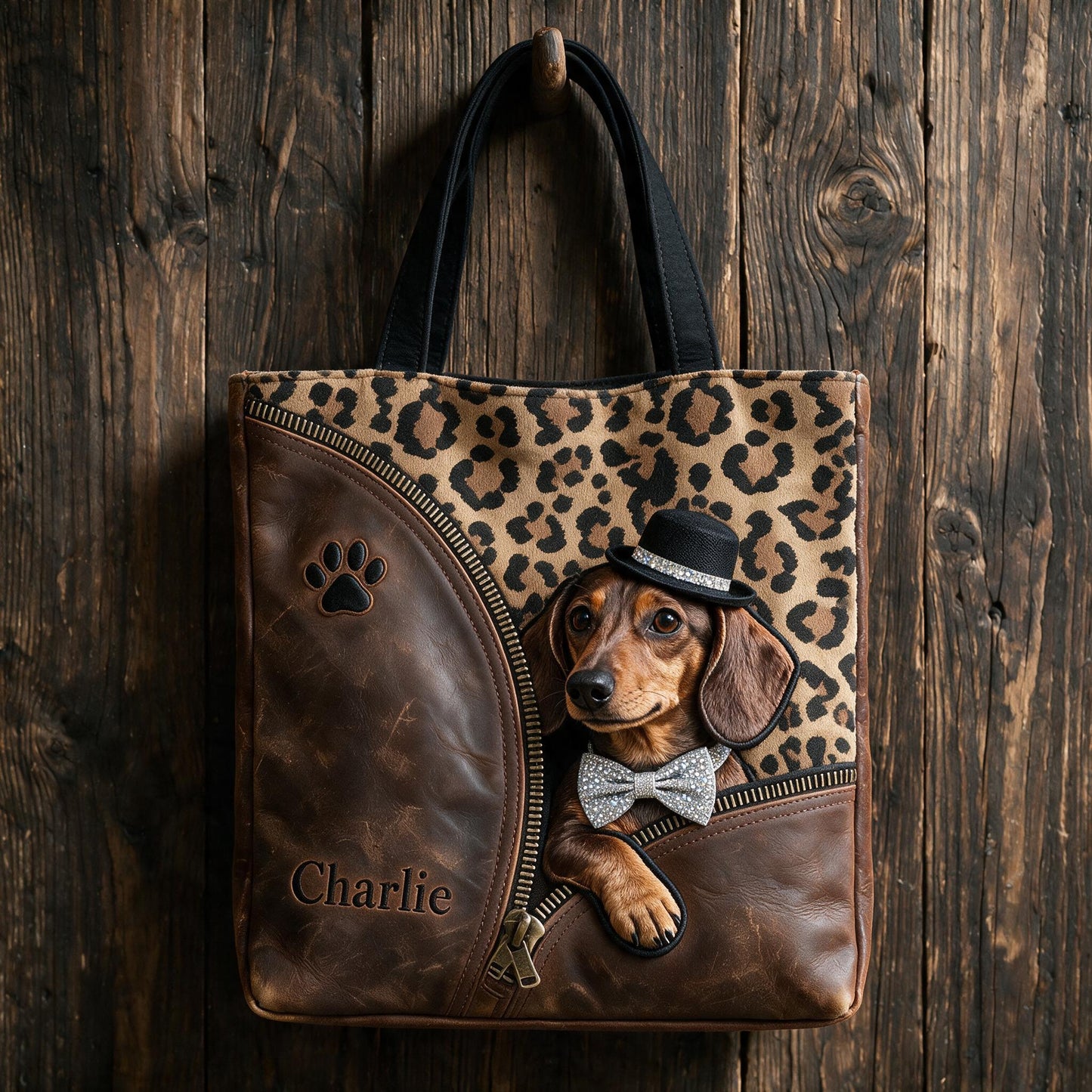 Personalized Peeking Brown Dachshund Tote Bag, Custom Gift for Dachshund Owners, Stylish Pet Tote for Work, Shopping and Travel