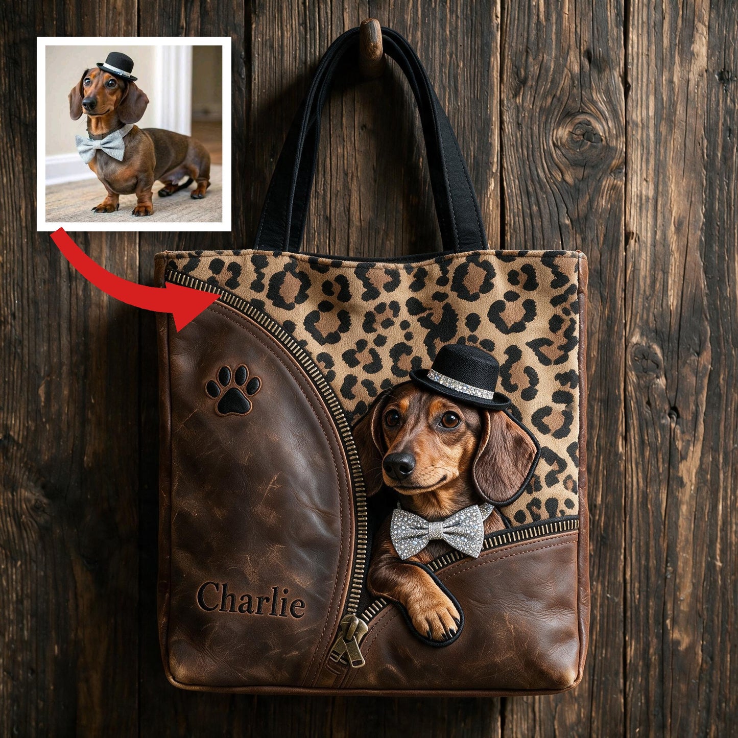 Personalized Peeking Brown Dachshund Tote Bag, Custom Gift for Dachshund Owners, Stylish Pet Tote for Work, Shopping and Travel