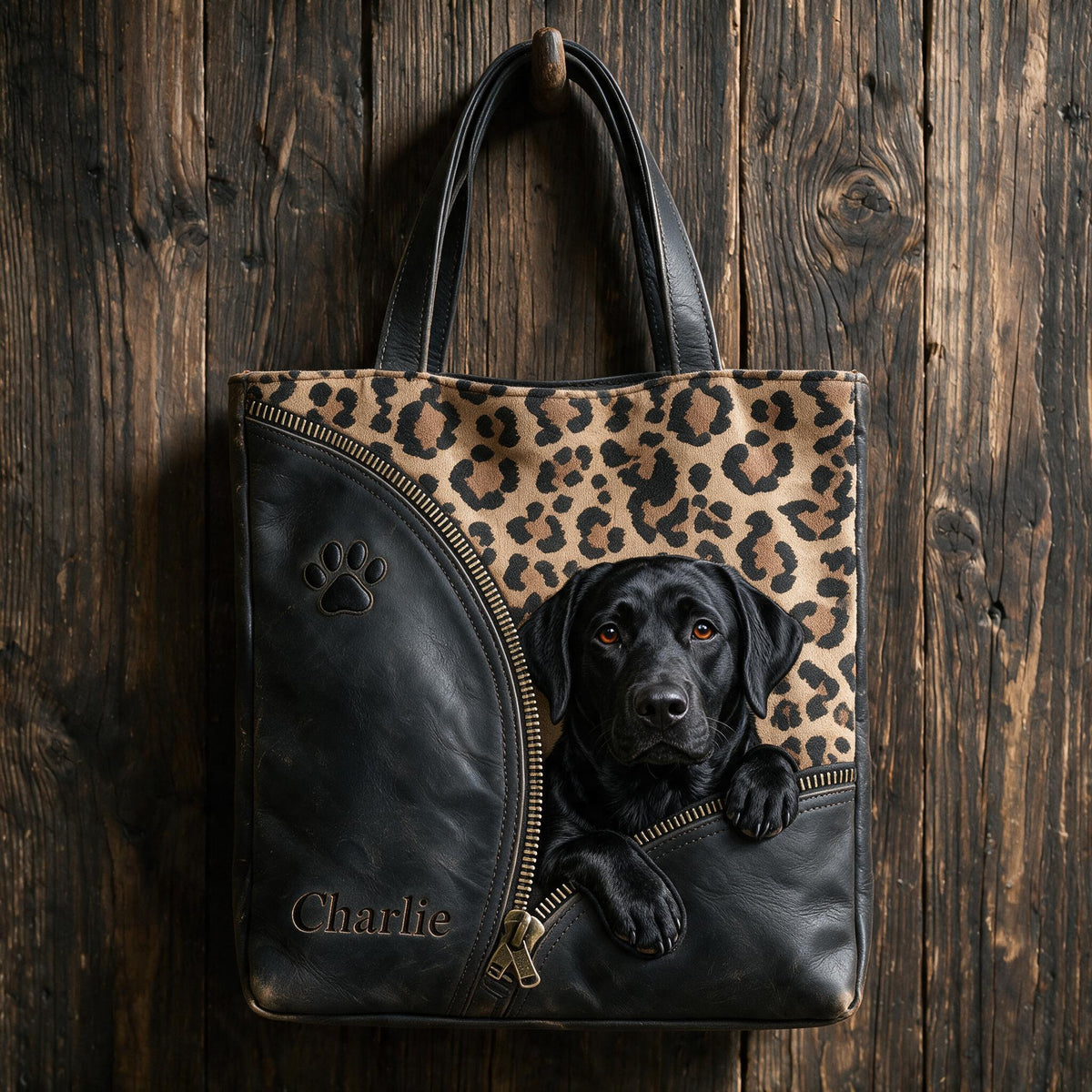 Personalized Peeking Black Labrador Retriever Tote Bag, Custom Dog Lover Gift for Lab Owner Everyday Carryall