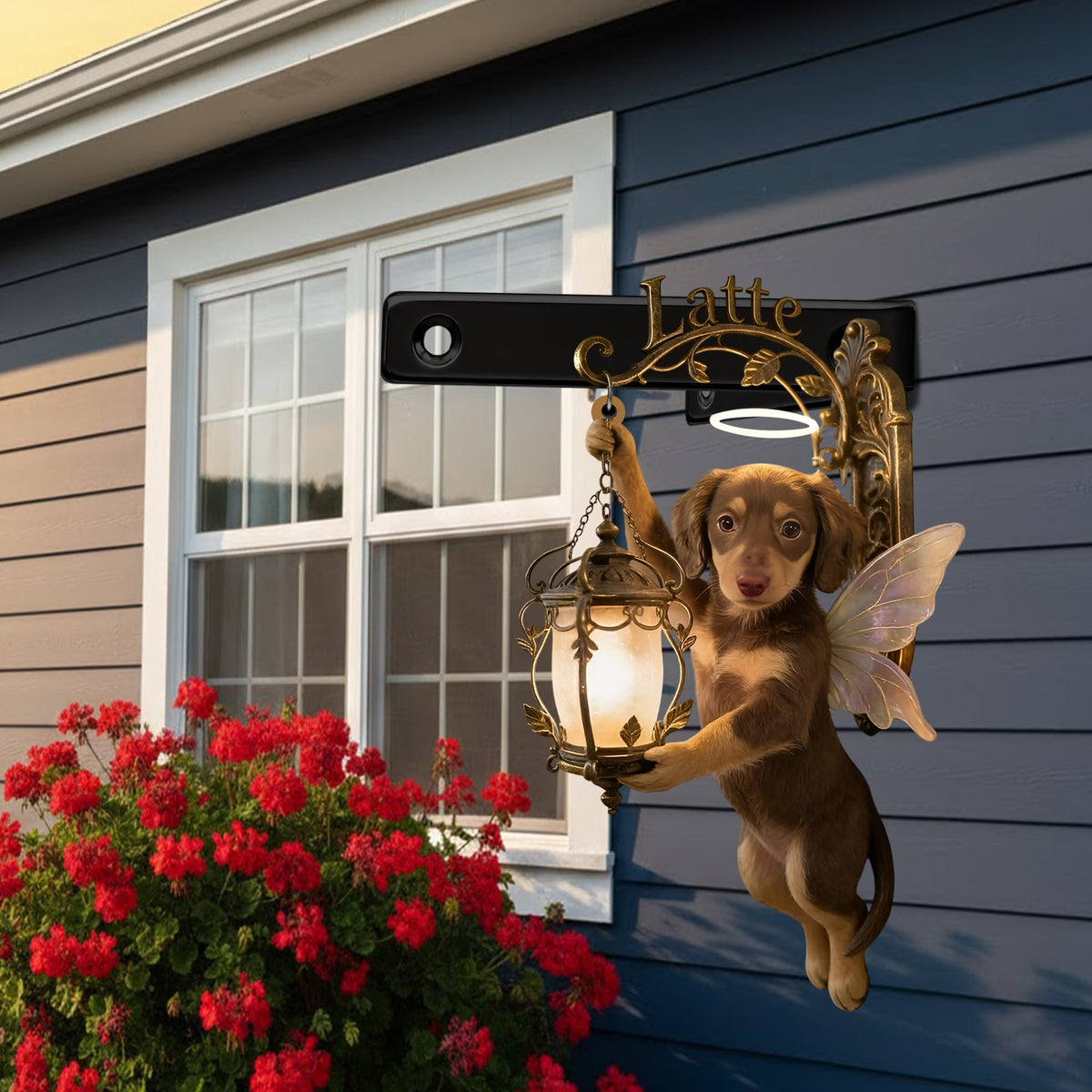 Personalized Fluffy Pomeranian Fairy Lantern Wooden Wall Mount Sign, Cute Dog Lover Home Decor Gift
