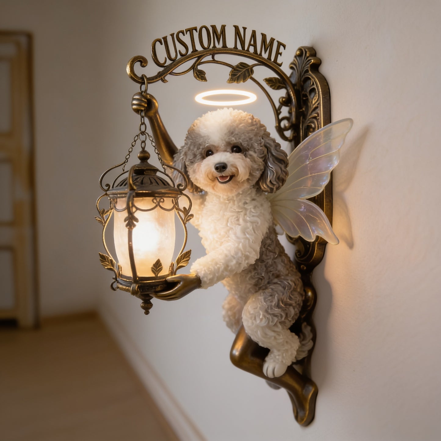Personalized Angel Poodle Wooden Wall Mount Sign, Cute Curly Fairy Poodle Home Decor Gift for Dog Lovers